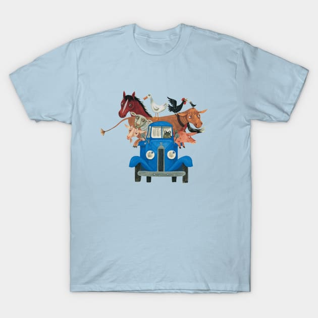 Little Blue Truck and Farm Animals Illustration T-Shirt by GoneawayGames